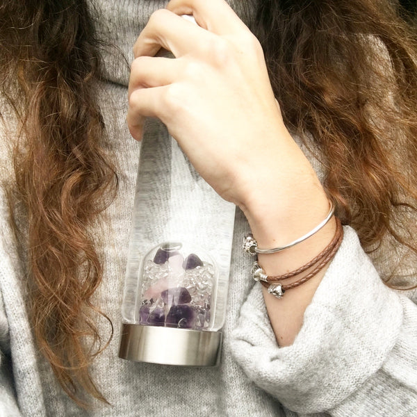 ViA Wellness Crystal Water Bottle – Amethyst, Rose Quartz & Clear Quartz