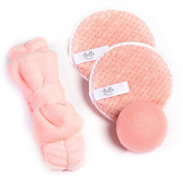 Freshy Face Set in Pink | Bow Headband, Konjac Sponge & Cleansing Pads Face Cleansing Kit Set - Velora Ritual
