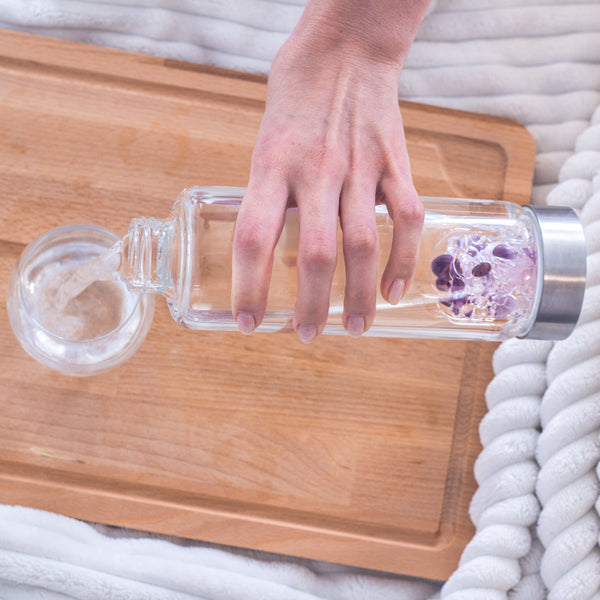 ViA Wellness Crystal Water Bottle – Amethyst, Rose Quartz & Clear Quartz