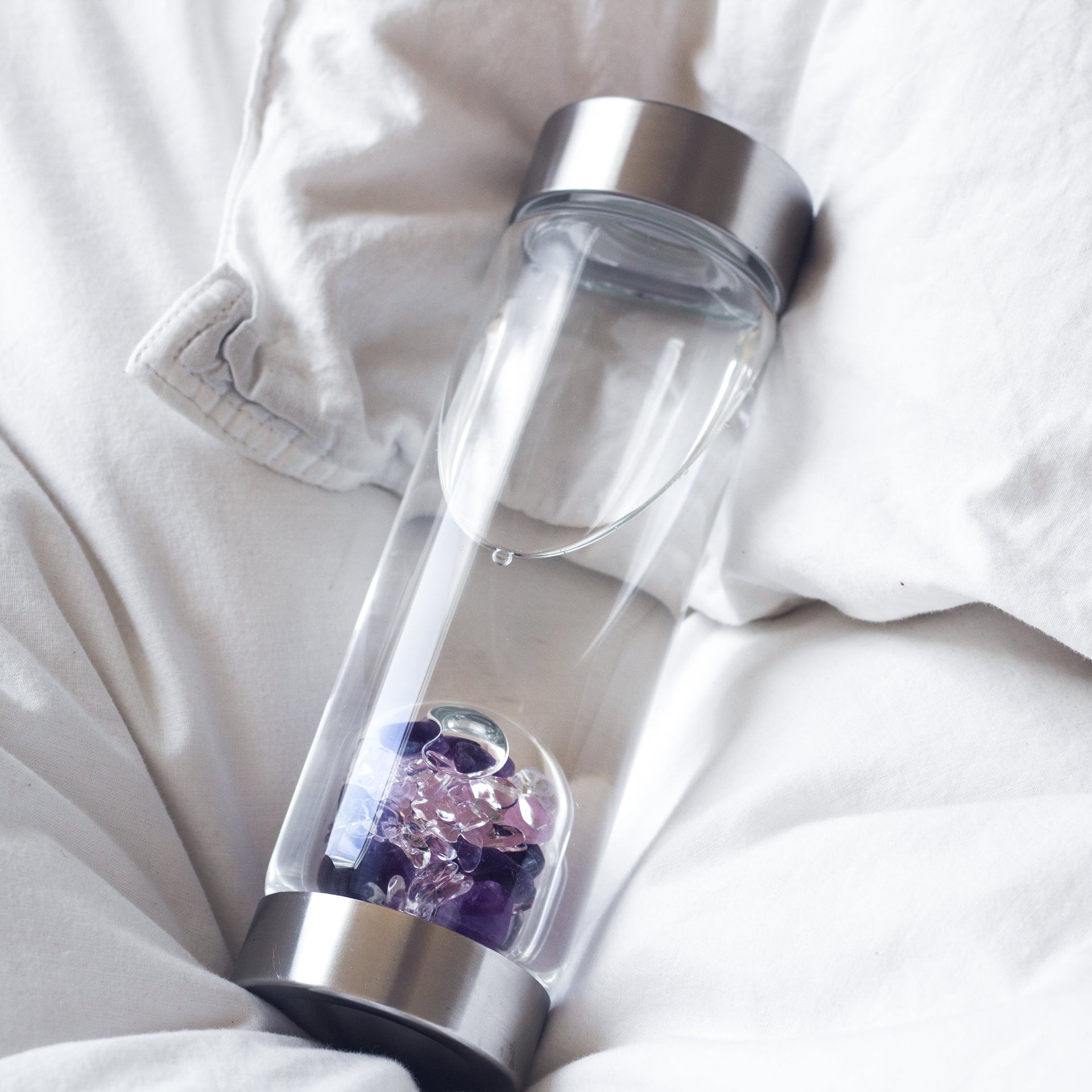 ViA Wellness Crystal Water Bottle – Amethyst, Rose Quartz & Clear Quartz