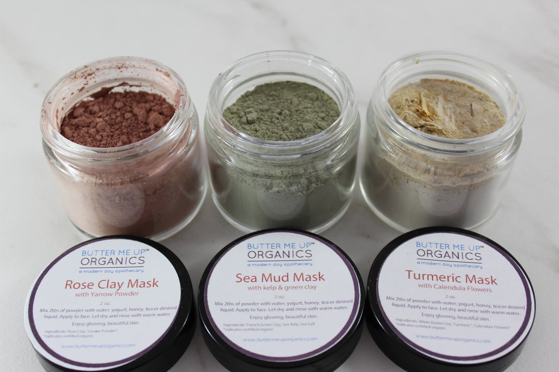 Botanical Clay Mask Trio – Rose Clay, Sea Mineral, & Golden Glow